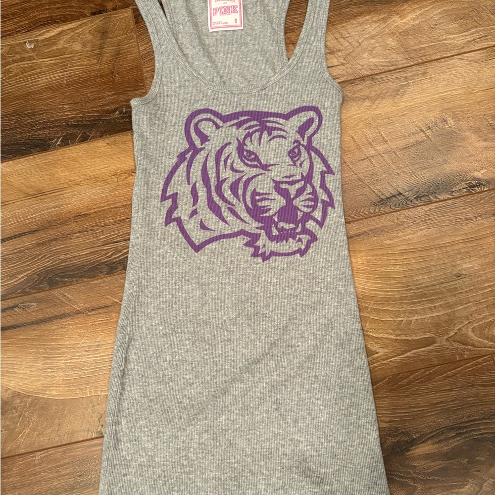 PINK Victoria's Secret Gray Tank Top with Purple Tiger